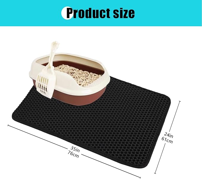 Cat Litter Mat, Kitty Litter Collector, Double Layered Honeycomb Design Waterproof, Anti Urine, Anti Slip, Easy to Clean, Limit Garbage (30"x24", Black)
