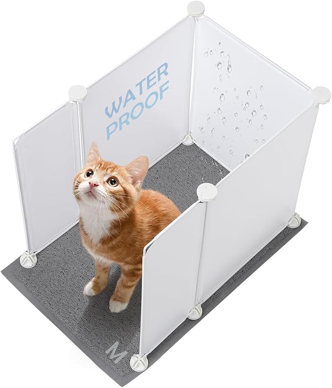 MEEXPAWS Cat Litter Box Enclosure Splash Guard Small 20.5L × 14W x 18H inch, Light Weight Plastic Sheets with Cat Litter Mat Easy Clean (White)