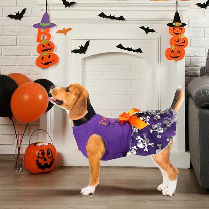 Dog Halloween Costumes Dog Dress Halloween Costumes for Dogs Funny Puppy Dress with Bow for Small Medium Large Dogs Pumpkin Witch Bat Pet Costume Halloween