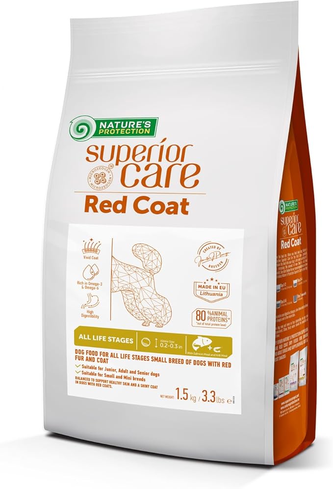 Nature's Protection Superior Care Grain-Free Dry Dog Food - High Protein, Coat Shine Dog Food for Small & Mini Breeds Red Coated All Life Stages Dogs, Fresh Pet Meal, Salmon, 3.3 lb