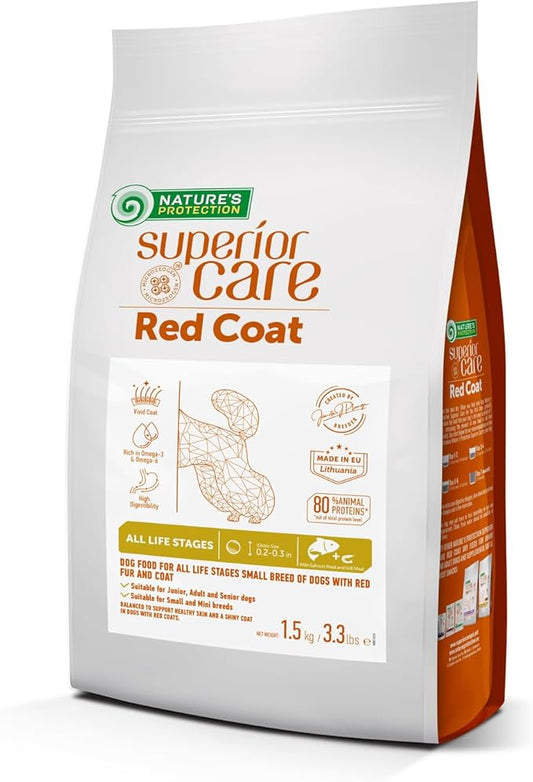 Nature's Protection Superior Care Grain-Free Dry Dog Food - High Protein, Coat Shine Dog Food for Small & Mini Breeds Red Coated All Life Stages Dogs, Fresh Pet Meal, Salmon, 3.3 lb