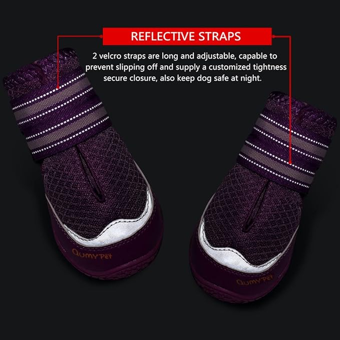 QUMY 4PCS Dog Boots for Large Dogs, Medium Dog Shoes & Paw Protectors for Hot Pavement, Summer Heat Protection, Mesh Breathable Nonslip Dog Booties for Hardfloors, Walking Running Hiking Purple Size 3
