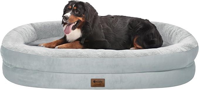 Orthopedic Washable Large Dog Bed: Cooling Dog Bed with Bolsters - Jumbo Bed Waterproof Removable Cover Non-Slip Pet Bed for Extra Large Sized - Silver