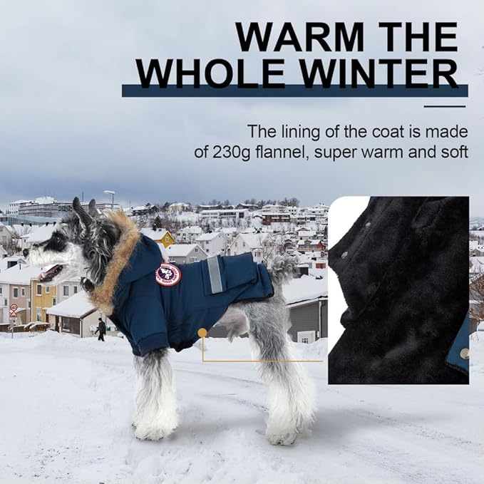 PINA Small Dog Coats - Waterproof, Warm Winter Jacket with Faux Fur Hood, Reflective, Flannel Lined, Windproof, Pocket