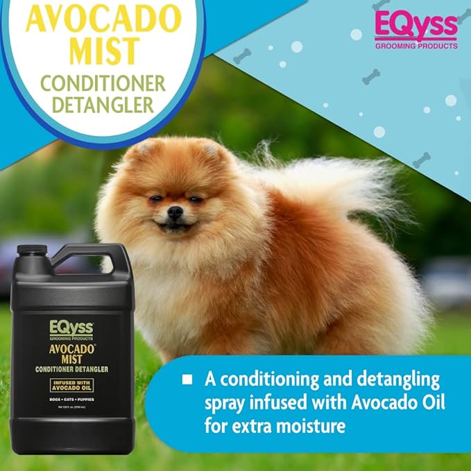 EQyss Avocado Mist Pet Spray Conditioner - Shines, Conditions, and Reduces Shedding, Weightless Leave in Spray - for Dogs, Cats, Puppies - Oil and Silicone Free, pH Balanced, USA Made (128 oz)
