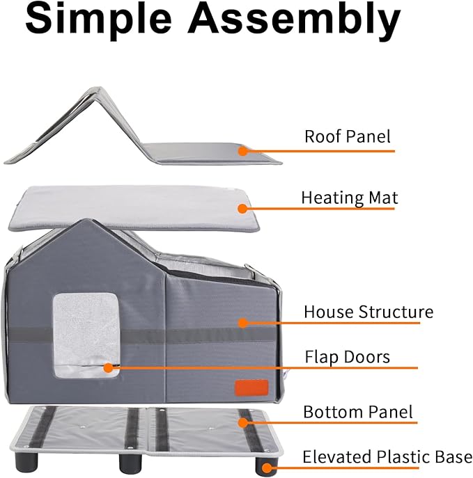 Heated Cat House for Outside Pets in Winter, Heated Outdoor Cat House Weatherproof, Insulated Cat Shelter with Heating Mat