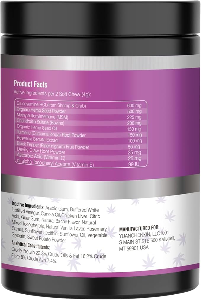 Glucosamine for Dogs 200pcs Joint Support Supplement Dog Hip and Joint Chondroitin Chews Treats with MSM Hemp Dog Joint Pain Relief Mobility Supplements Bacon Flavor Fit All Large Small Medium Breed