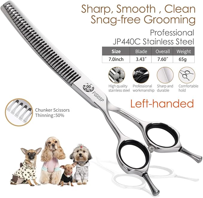 Left Handed Curved Chunker Shears 7 in Left Handed Dog Grooming Scissors for Professional Groomer