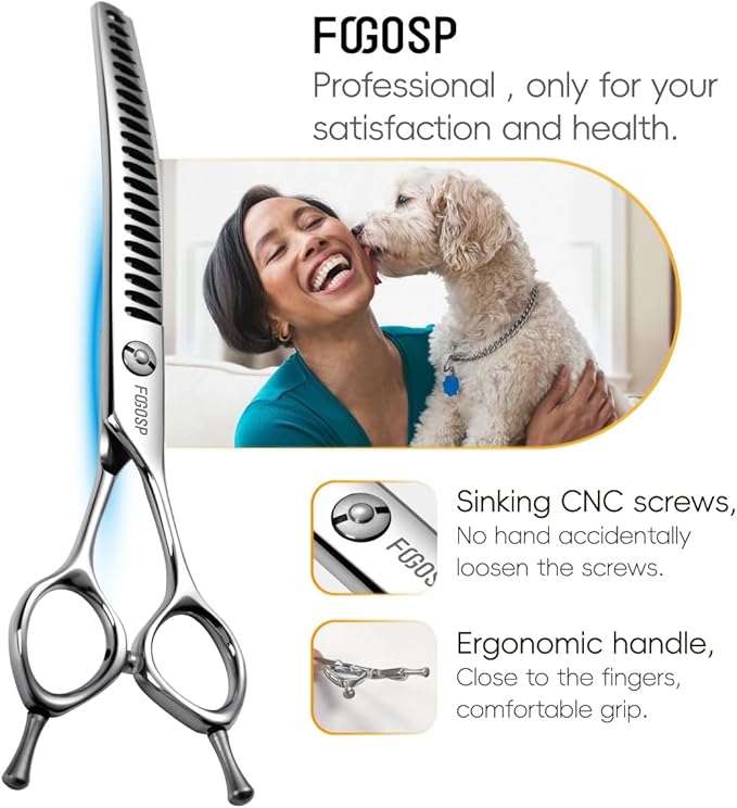 Curved Chunkers Shears Dog Grooming Scissors 7.0 in Professional Downward Thinning Shears for Dogs Cat Pet Japan 440C Stainless Steel Sharp and Durable(7.0 In, Chunker)
