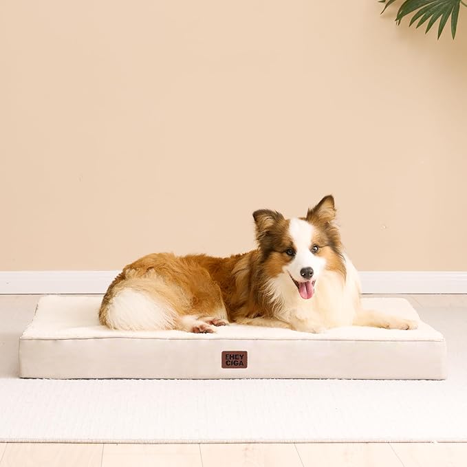 EHEYCIGA Orthopedic XL Dog Beds for Extra Large Dogs with Removable Washable Cover for Crate, Camel, 41x27