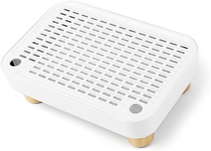 Cat Litter Box Step Ramp, Cat Litter Catcher Mat with Wooden Feet, Filter Function, Pedal Stool for Self-Cleaning Litter Box, Ideal for Kitten & Elderly Cats (White)