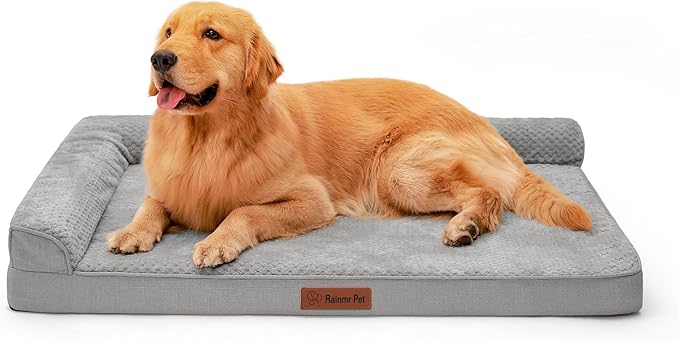 Orthopedic Dog Beds Large Sized Dog, Memory Foam Pet Bed for Large Dogs, Washable Removable Cover, Nonskid Bottom, Waterproof, 44x32x6 Inches, Light Grey