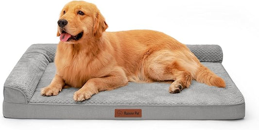 Orthopedic Dog Beds Large Sized Dog, Memory Foam Pet Bed for Large Dogs, Washable Removable Cover, Nonskid Bottom, Waterproof, 44x32x6 Inches, Light Grey