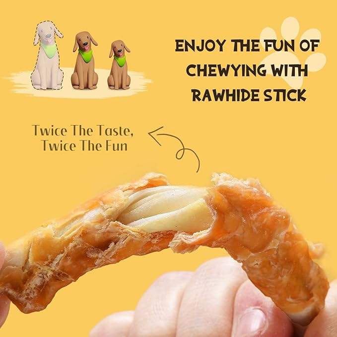 ASMPET Dog Treats Chews, Chicken Wrapped Rawhide Sticks (20 pcs 10.6 oz)