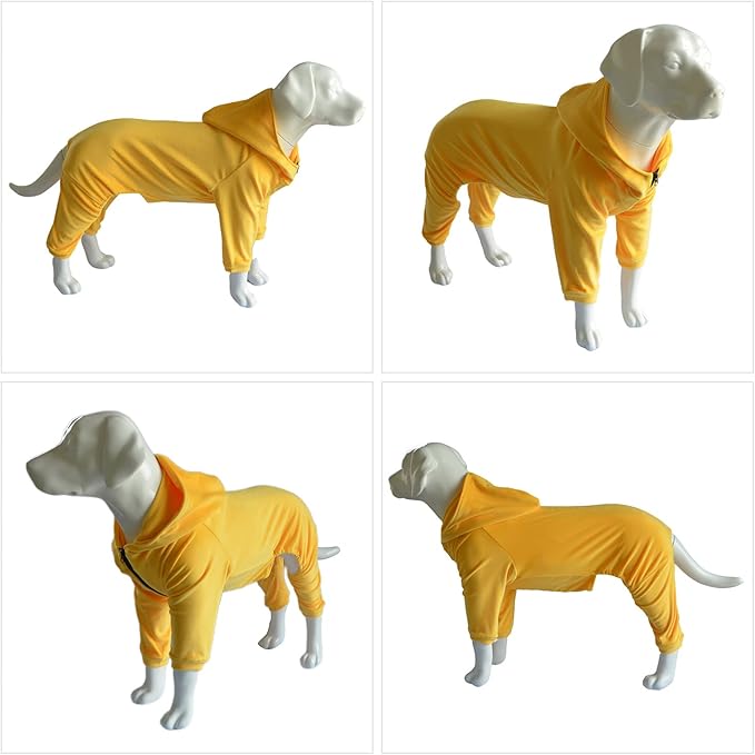 Dog Pajamas Pet Jumpsuits PJS for All Seasons, Velvet Dog Hoodies 4 Legs Four Feet Dog Onesies Stylish PJS Puppy Costume Cotton Liner Warm Pet Clothes for Small Medium Large Dogs Yellow S