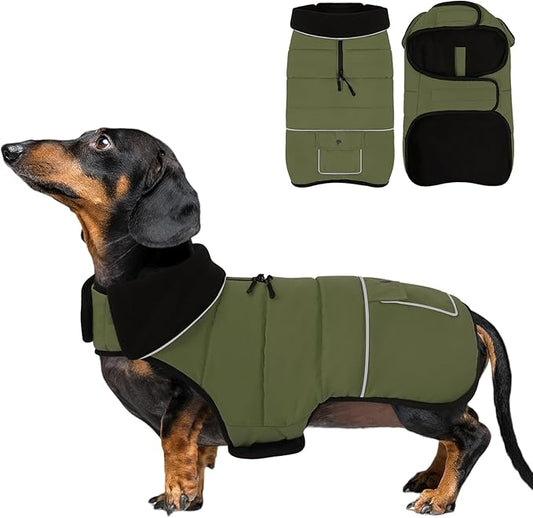 Dog Coat, Small Dog Jacket, Windproof Dogs Puffer Jacket, Fleece Lined Warm Dogs Winter Coat with Harness Hole (Army Green S)