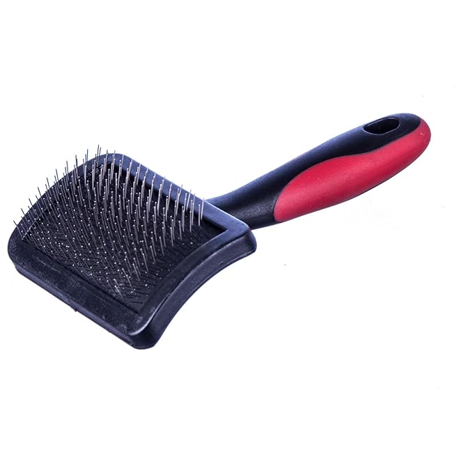 Jeffers Pet Hard Pin Universal Slicker Brush for Dogs & Cats – Firm Bristles, Curved Head for Tough Mats & Tangles, Non-Slip Grip, Best for Thick Coats, Heavy Matting – Black, Red - Small
