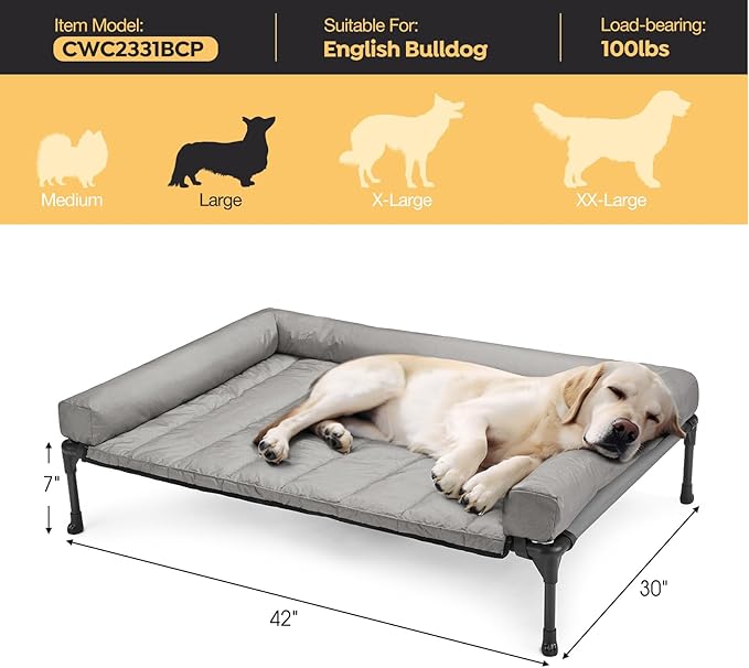 Veehoo Cooling Elevated Dog Bed Add Removable Waterproof Bolster Cushion Mat, Raised Pet Cot with Breathable Teslin Mesh, No-Slip Feet, Dog Couch Bed for Indoor Outdoor, 42x30inches, Grey, CWC2331B