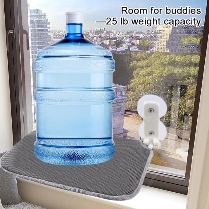 Foldable Cat Window Hammock with Dual Heavy-Duty Suction Cups - Plush Mesh Bed & Jumping Perch for Indoor Cats, Wall Mounted Space-Saving Design (Beige)