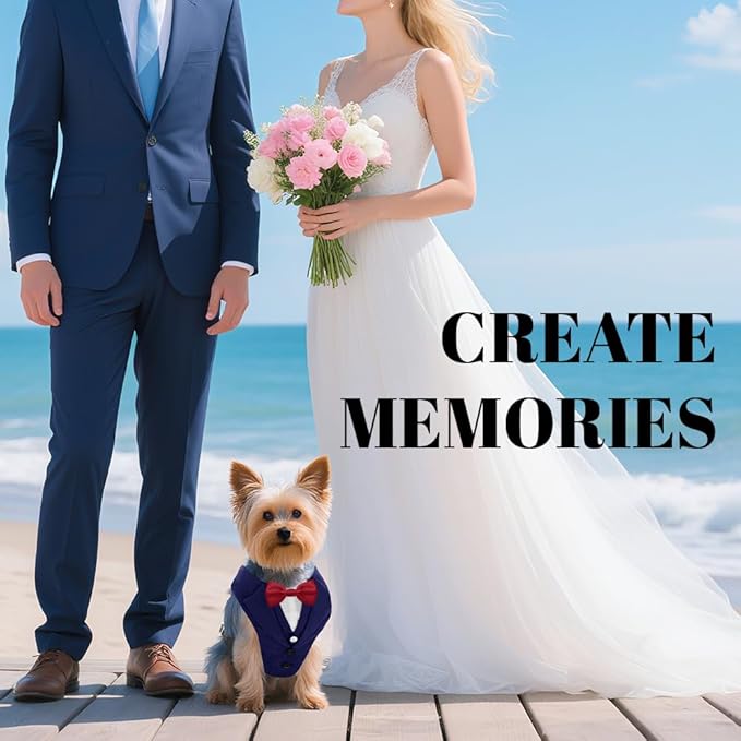 AVERYDAY XS Pet Tuxedo Harness, Wedding Costume Outfit for Small Dogs, Slim Cats and Tiny Pets with 8.3" Neck, 13-14.6" Chest, 10" Max Head Girth, Formal Suit Costume for Mini Breeds