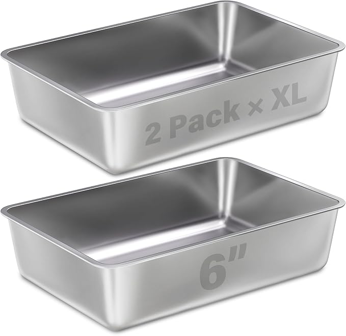 XL Stainless Steel Litter Box 2 Pack, 23.6"x15.8"x6"(Height) Extra Large Stainless Steel cat Litterbox High Sides, Non Stick No Smell Easy Clean Metal Litter Boxes for Big/Fat Cats