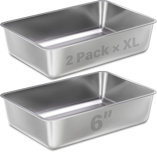 XL Stainless Steel Litter Box 2 Pack, 23.6"x15.8"x6"(Height) Extra Large Stainless Steel cat Litterbox High Sides, Non Stick No Smell Easy Clean Metal Litter Boxes for Big/Fat Cats