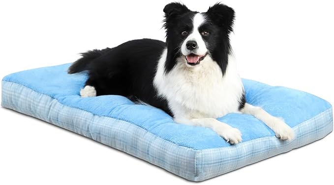 MIHIKK Washable L Dog Bed for Large Dogs with Anti-Slip Bottom, Premium Foam Pet Pad for Crate for Large Medium Small Sized Puppies, 35" x 23" Blue