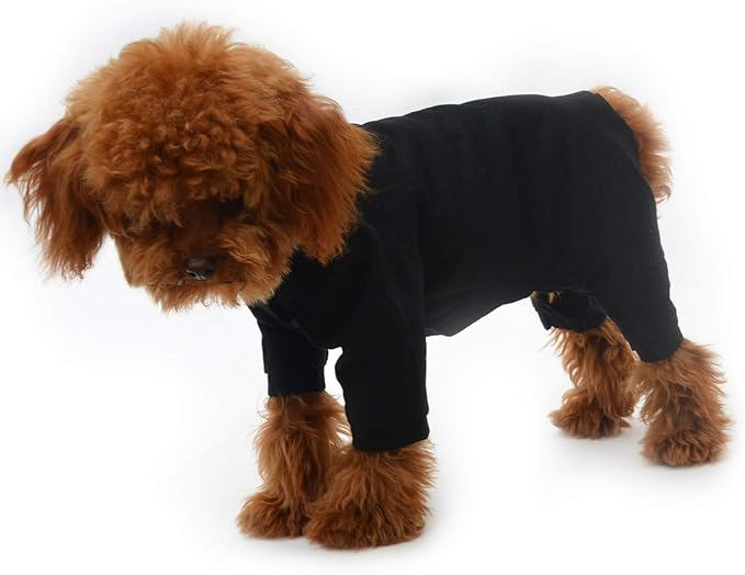 Lovelonglong Four Feet Dog Lightweight Pajamas, Pure Cotton Dog Jumpsuits 4 Legs Dog Onesies T-Shirt Stylish PJS Puppy Costume for Large Medium Small Dogs Black XXXXL