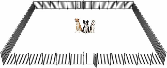 Dog Playpen Metal Dog Fence Outdoor for Yard 32" Height 48 Panels Portable Dog Pen Pet Kennel for RV Camping(Black-Silver)