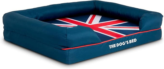 Replacement Outer Cover for The Dog's Bed Orthopedic Memory Foam Dog Bed. Washable Oxford Fabric, Medium (Blue with Red Piping UK Flag Embroidery & Centre Flag)
