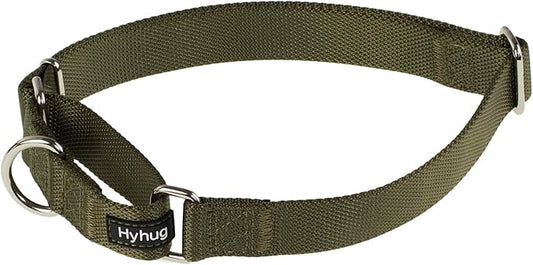 Hyhug Pets Premium Upgraded Heavy Duty Nylon Anti-Escape Martingale Collar for Boy and Girl Dogs Comfy and Safe - Professional Training, Daily Use Walking. (Army Green, Large)