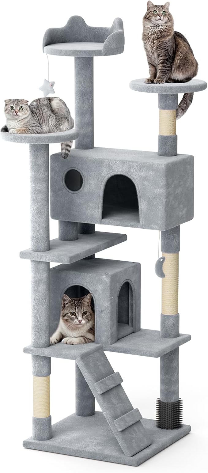 Magshion Cat Tree 77" Cats Tower for Indoor Cats, Multi-Level Cat Condo with Scratching Post, Top Perch, Sisal Board and Dangling Ball, Cat Stand Jumping Platform Kittens Pet Play House (Light Grey)