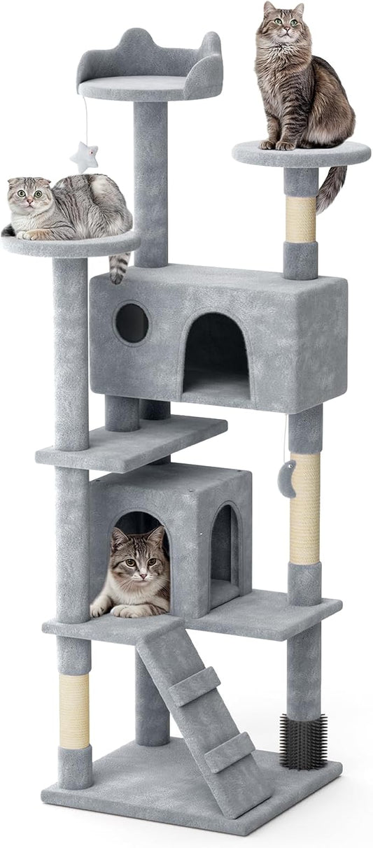 Magshion Cat Tree 77" Cats Tower for Indoor Cats, Multi-Level Cat Condo with Scratching Post, Top Perch, Sisal Board and Dangling Ball, Cat Stand Jumping Platform Kittens Pet Play House (Light Grey)