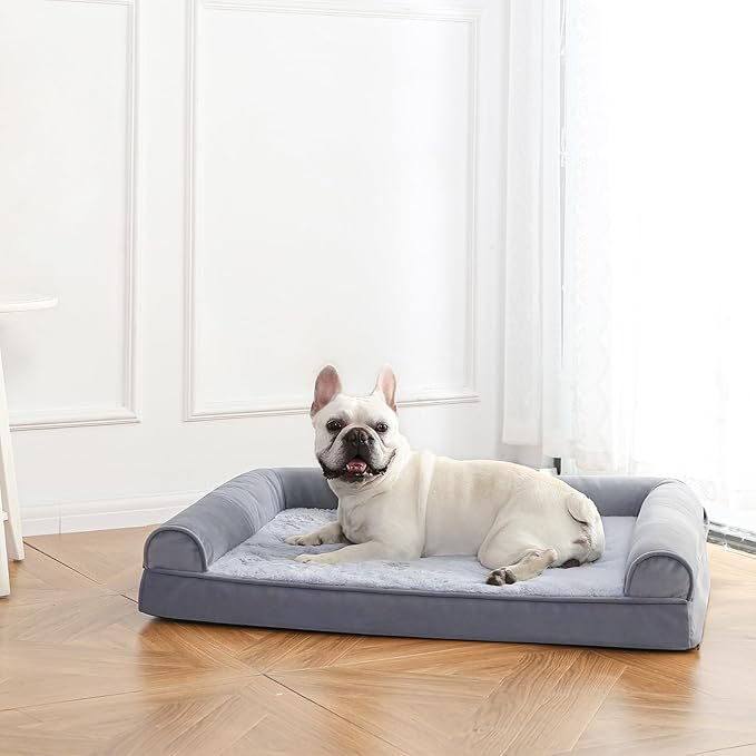 Amazon Basics Living Room Couch Dog Bed with Premium Foam, Pressure-Relief Support for Dogs up to 55lbs, Machine Washable Cover, Large Sized (36" x 27"), Grey