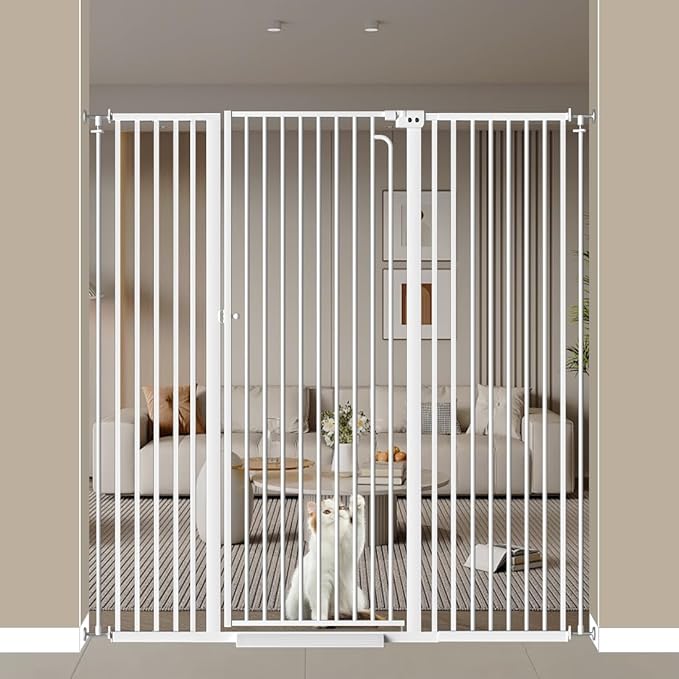 57" Extra Tall Pet Gate for Doorway, 52.7"-57.4" Wide Baby Gate for Cats Walk Through, Auto Close Tall Dog Gates with Door, Child Safety Gate Indoor Stairs, Cat Proof Gate for Doggie, White