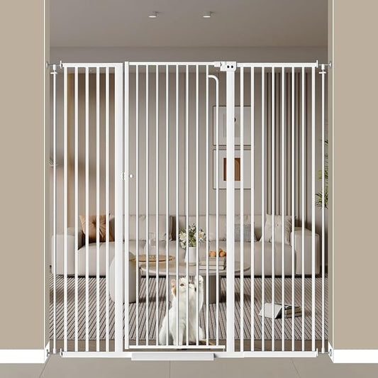 57" Extra Tall Pet Gate for Doorway, 52.7"-57.4" Wide Baby Gate for Cats Walk Through, Auto Close Tall Dog Gates with Door, Child Safety Gate Indoor Stairs, Cat Proof Gate for Doggie, White