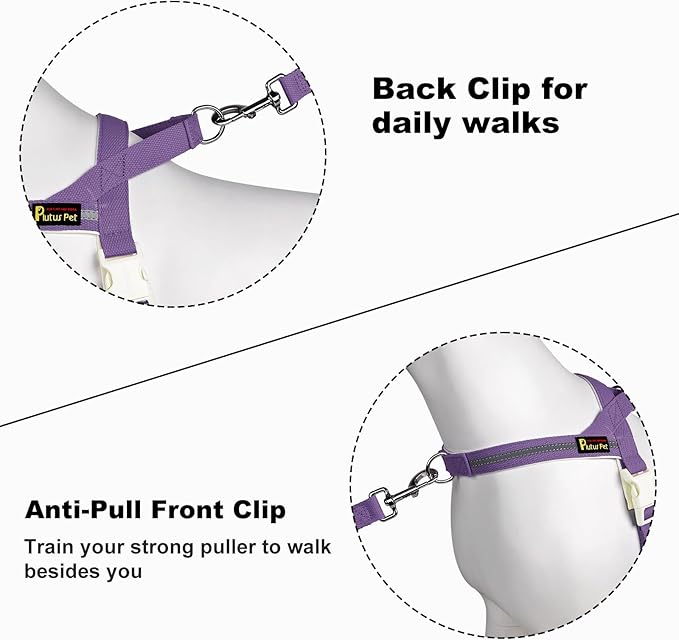 Plutus Pet Cotton Dog Harness and Leash Set, Reflective and Soft Padded, Quick Fit Vest Harness, for Small, Medium and Large Dogs, Medium Purple, XS
