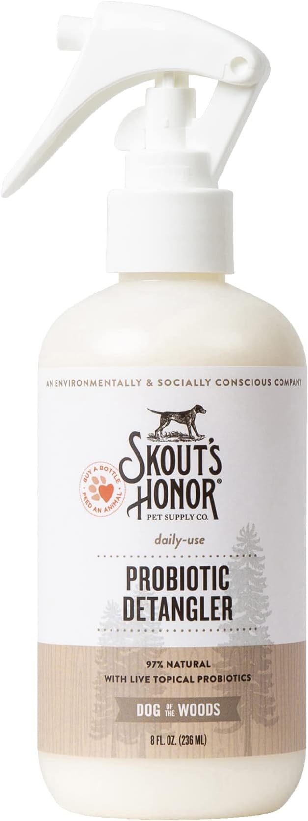 Skout's Honor Probiotic Pet Detangler Spray - Hydrating & Conditioning with Avocado Oi, 97% Natural, Paraben & Sulfate-Free, softens for a More brushable Coat, Daily Use, 8oz, Dog of The Woods