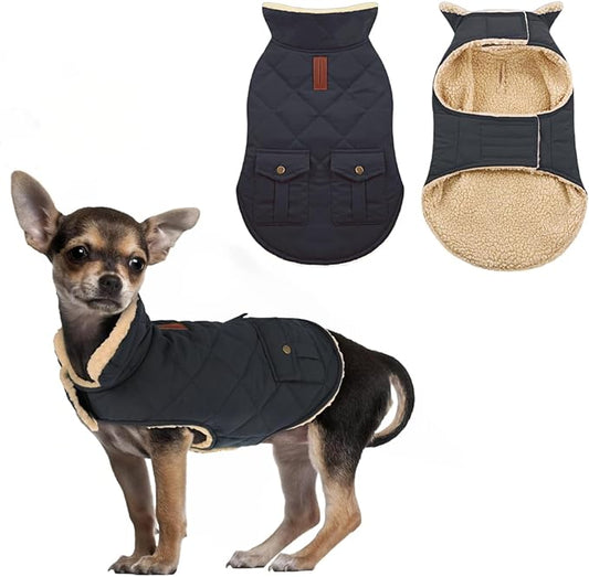 ASENKU Warm Dog Winter Coat Fleece & Turtleneck Dog Puffer Jacket with Pockets Waterproof Pet Cold Weather Clothes with Leash Hole for Medium Large Dogs