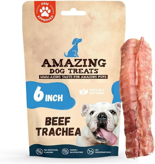Amazing Dog Treats - 6 Inch Beef Trachea Dog Chews (5 pcs - 8 oz) - Trachea Dog Treats - NO Hide - Digestible and Safe Chews for Dogs - Glucosamine and Chondroitin for Dogs Joint Health