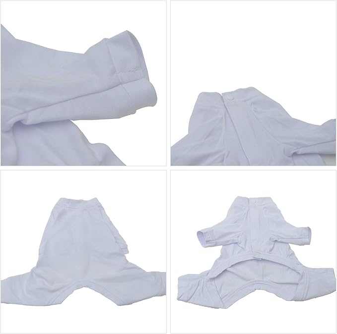 Lovelonglong Four Feet Dog Lightweight Pajamas, Pure Cotton Dog Jumpsuits 4 Legs Dog Onesies T-Shirt Stylish PJS Puppy Costume for Large Medium Small Dogs White XS