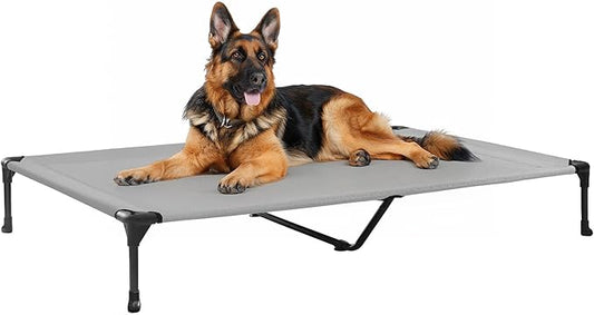 Veehoo Outdoor Elevated Dog Bed Large Sized Dogs, XL Cooling Raised Dog Cots Beds Training Platform Off Ground Hammock with Breathable Mesh, No-Slip Feet, 49"x33", Grey