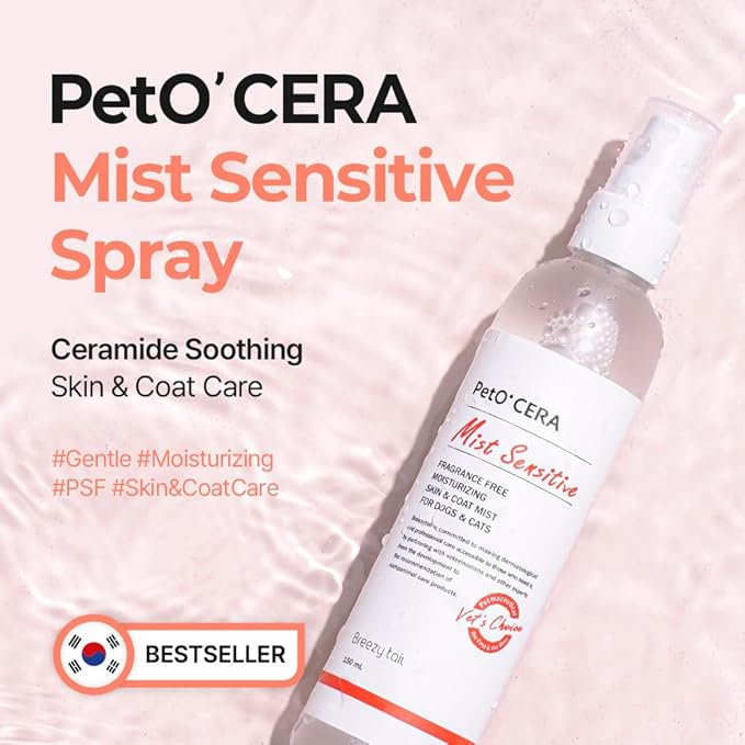PetO'Cera Mist Spray, Unscented - Anti-Itch & Dandruff Treatment for Dogs & Cats, Hydrating Grooming Supplies Mist with Ceramide, Soothing Relief for Sensitive & Dry Skin 5.07 fl oz/150ml