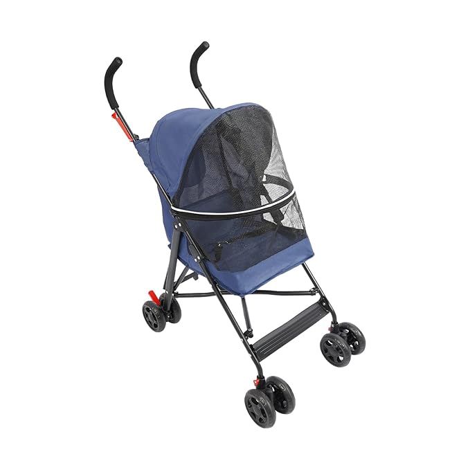 Pet Stroller, Foldable Pet Stroller with Weather Cover, Dog Cat Strolling Cart with 360° Wheels & Brakes for Small and Medium-Sized Dogs or Cats (Blue)