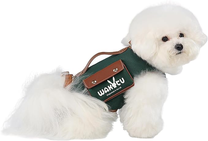 Dog Lift Harness Dog Carrier Dog VES Harness Adjustable Dog Leash with Small Puppy Treat Bag（Green,M）