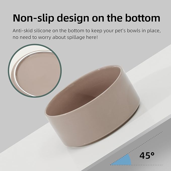 Ceramic 5.1inch Set of 2 Dog and Cat Bowls, 2pcs Anti-Slip Food and Water Feeder Dishes for Puppies, Kitties, Cats(2 Bowls, Brown Coffee)