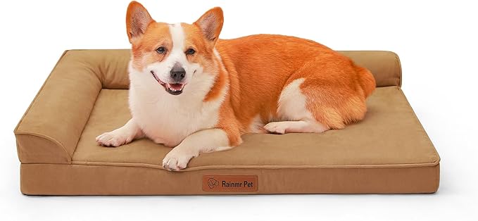 Orthopedic Dog Beds Large Sized Dog, Memory Foam Pet Bed for Medium and Large Dogs, Removable and Washable Microsuede Cover, TPU Waterproof Liner, Nonskid Bottom, 36x27x6 Inches, Khaki