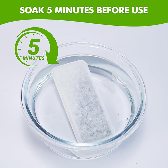 6 Pack Dog Water Fountain Filters and 6 Pack Sponges, Suitable for Stainless Steel Dog Water Fountain (PF-SS-01/PF-SS-02/PF-SS-04), High Efficiency Filtration, Idividual Package