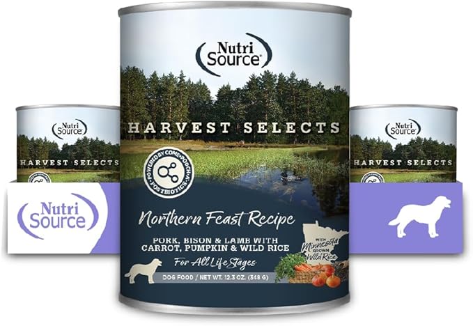 NutriSource Harvest Selects Northern Feast Dog Cans, Premium Wet Dog Food, 12.3 Ounce (Pack of 12)
