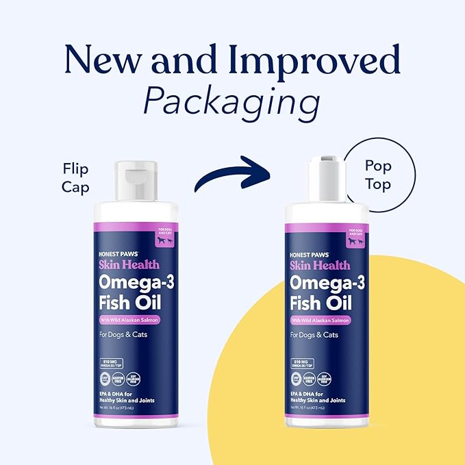 Honest Paws Wild Alaskan Salmon Oil for Dogs & Cats – Omega 3 Fish Oil Supplement for Skin, Coat, Joint & Heart Health – Natural, Sustainably Sourced, 16 oz